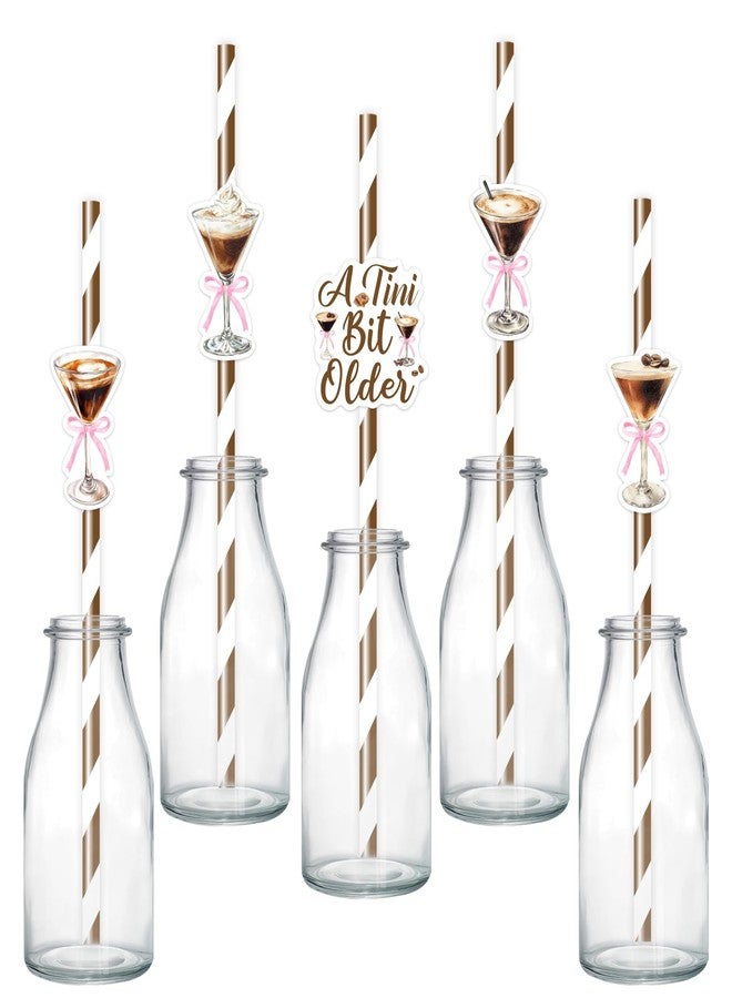 Serencatcher 50Pcs A Tiny Bit Older Birthday Party Paper Straws, Espresso Martini Party Disposable Drinking Striped Paper Straws for Coffee Cocktail Espresso Martini Birthday Bachelorette Decorations - Image 1